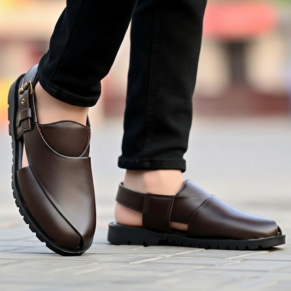 The Truffle Nomad Rugged Dark Brown Peshawari Sandal