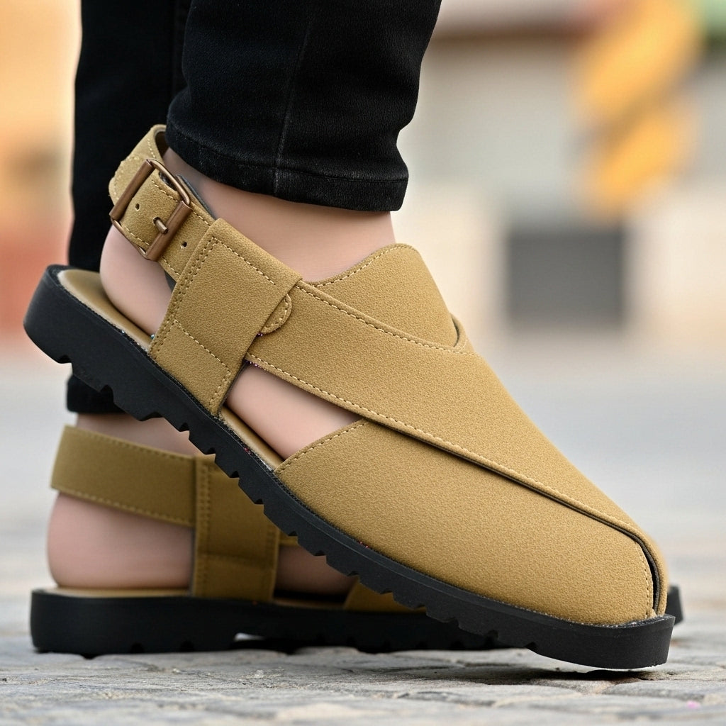 Premium Camel Brown Suede Peshawari Chappal