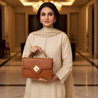 Chic Cognac Brown Pleated Flap Purse – Structured Women’s Small Satchel with Gold Hardware
