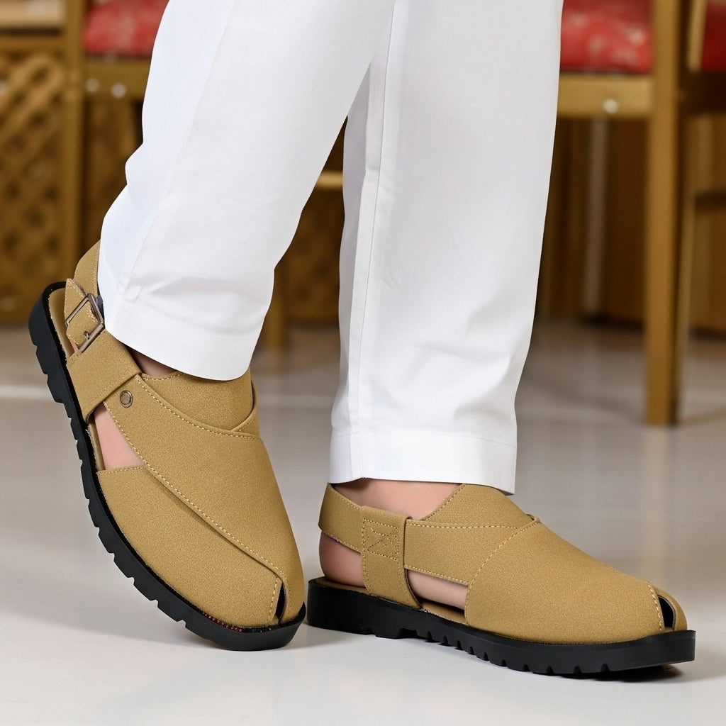 Premium Camel Brown Suede Peshawari Chappal