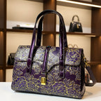 Florentine Embossed Satchel – Midnight Plum & Antique Gold