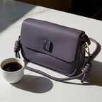 Elegant Violet Textured Satchel Bag – Minimalist Women’s Small Crossbody Purse with Gold Hardware