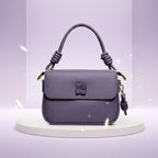 Elegant Violet Textured Satchel Bag – Minimalist Women’s Small Crossbody Purse with Gold Hardware