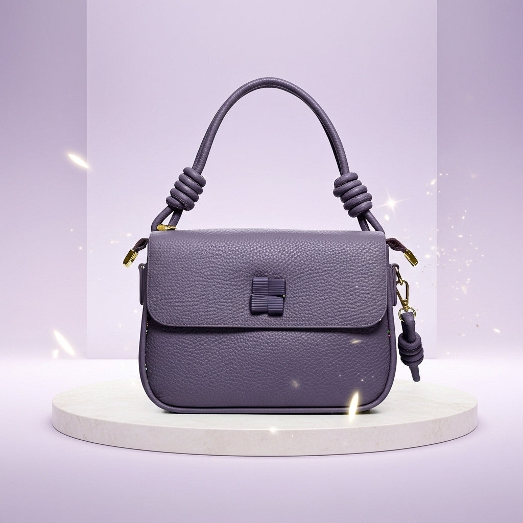 Elegant Violet Textured Satchel Bag – Minimalist Women’s Small Crossbody Purse with Gold Hardware