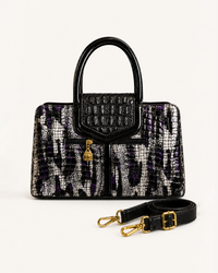 Serpentine Silver Croc Satchel