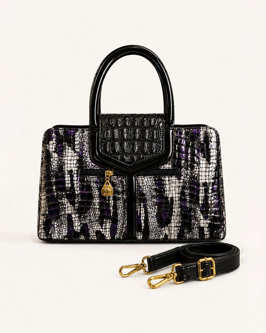 Serpentine Silver Croc Satchel