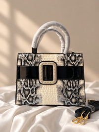 Luxury Black & Ivory Snakeskin Buckle Satchel