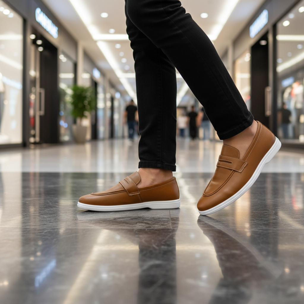 Pure Handmade Camel Brown Leather Loafer with Cushioned White Sole | Modern Formal-Casual Hybrid