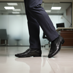 Sleek Black Formal Premium Handmade Loafers ~ clean silhouette, Elegant Strap Detail, Subtle Geometric Pattern