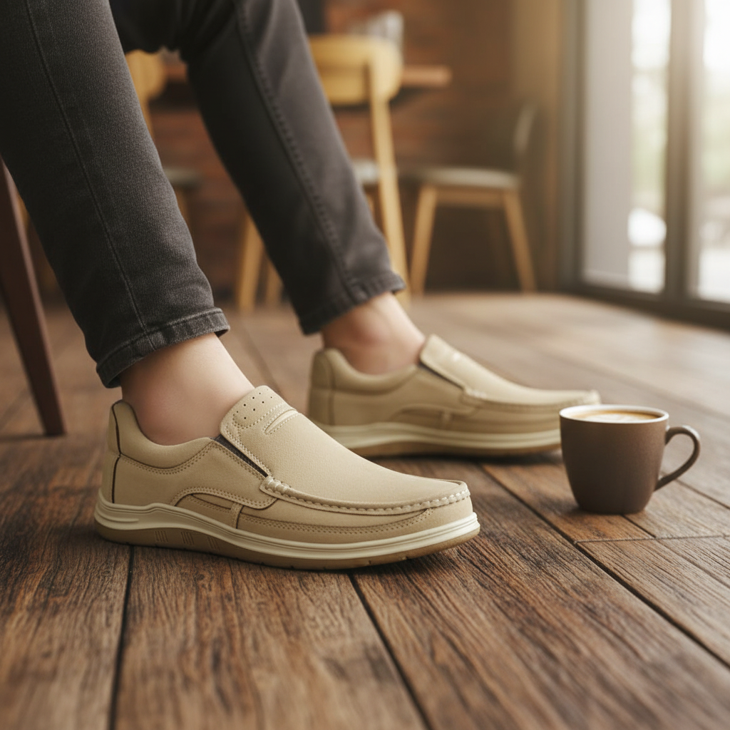Men’s Beige Soft-Touch Medicated Loafer Jogger | Non-Slip Ergonomic Sole – Pure Handmade Comfort
