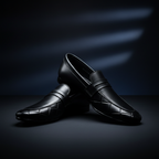 Sleek Black Formal Premium Handmade Loafers ~ clean silhouette, Elegant Strap Detail, Subtle Geometric Pattern