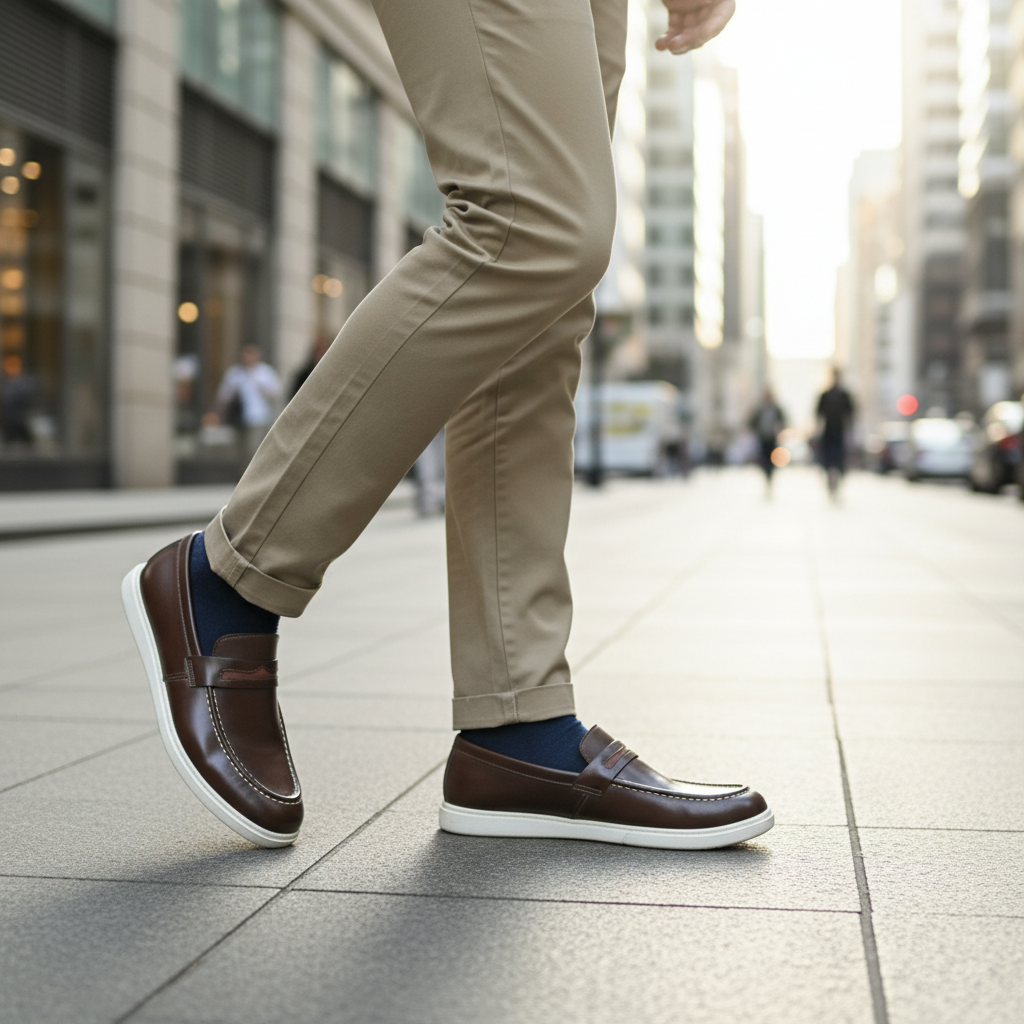 Premium Handcrafted Brown Leather Hybrid Penny Loafer | Medicated Comfort Insole – Durable White Sneaker Sole