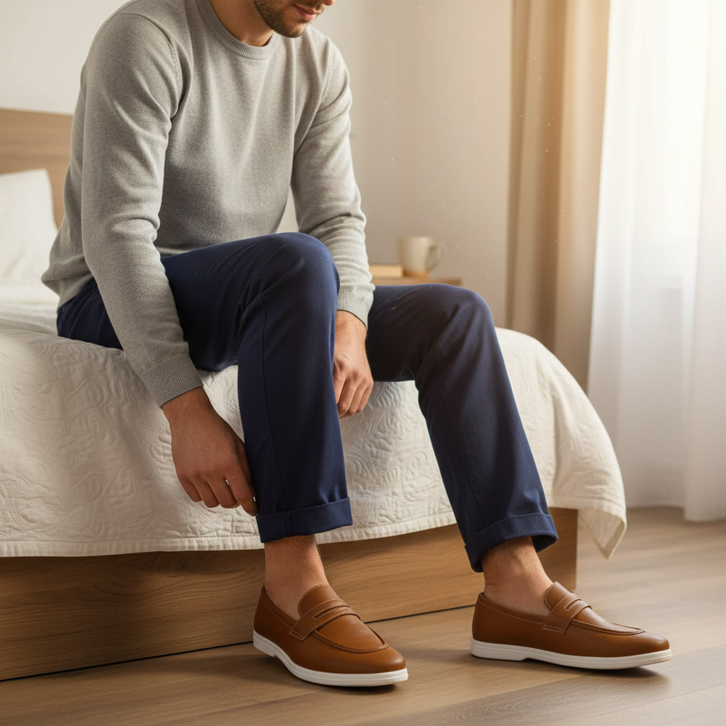 Pure Handmade Camel Brown Leather Loafer with Cushioned White Sole | Modern Formal-Casual Hybrid