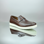 Premium Handcrafted Brown Leather Hybrid Penny Loafer | Medicated Comfort Insole – Durable White Sneaker Sole