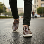 Premium Handcrafted Brown Leather Hybrid Penny Loafer | Medicated Comfort Insole – Durable White Sneaker Sole