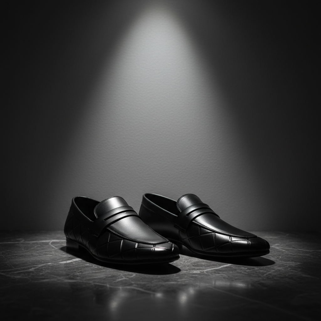 Sleek Black Formal Premium Handmade Loafers ~ clean silhouette, Elegant Strap Detail, Subtle Geometric Pattern