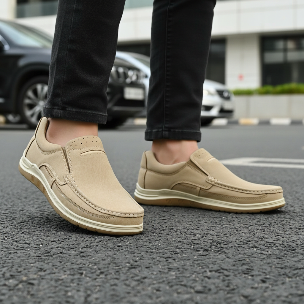 Men’s Beige Soft-Touch Medicated Loafer Jogger | Non-Slip Ergonomic Sole – Pure Handmade Comfort