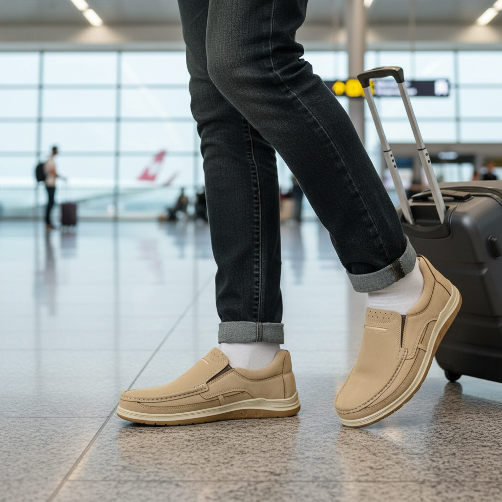 Men’s Beige Soft-Touch Medicated Loafer Jogger | Non-Slip Ergonomic Sole – Pure Handmade Comfort