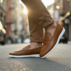 Pure Handmade Camel Brown Leather Loafer with Cushioned White Sole | Modern Formal-Casual Hybrid