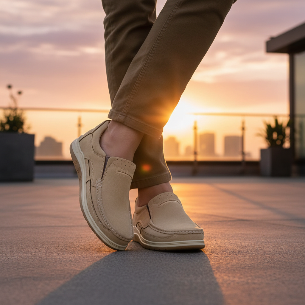 Men’s Beige Soft-Touch Medicated Loafer Jogger | Non-Slip Ergonomic Sole – Pure Handmade Comfort