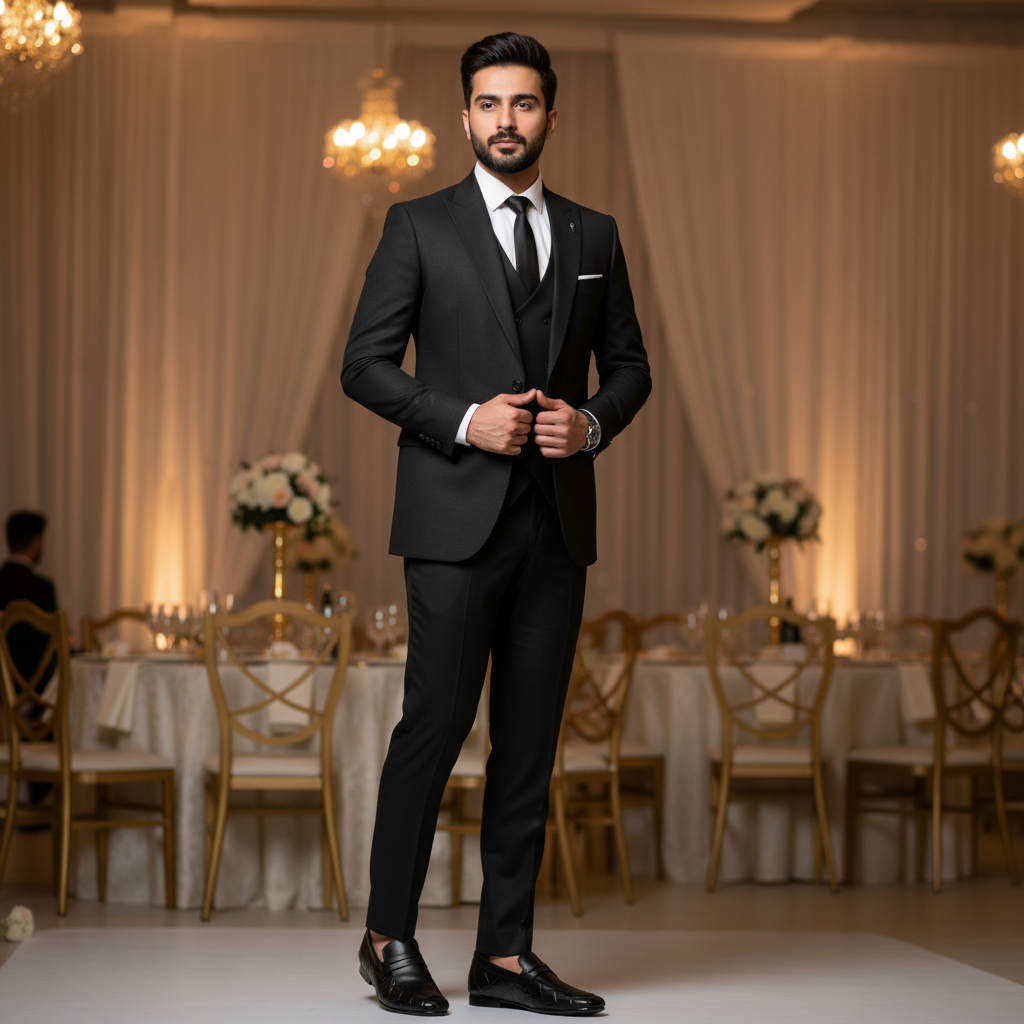 Sleek Black Formal Premium Handmade Loafers ~ clean silhouette, Elegant Strap Detail, Subtle Geometric Pattern