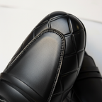 Sleek Black Formal Premium Handmade Loafers ~ clean silhouette, Elegant Strap Detail, Subtle Geometric Pattern