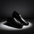 Sleek Black Formal Premium Handmade Loafers ~ clean silhouette, Elegant Strap Detail, Subtle Geometric Pattern