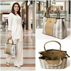 Aura Striped Structured Tote – Classic Beige & Cream