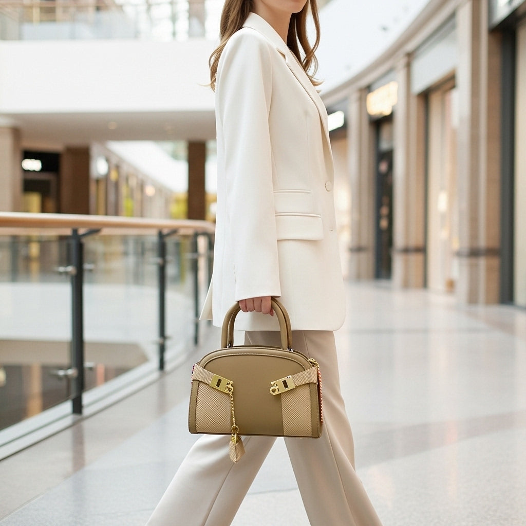 Sorrento Woven Dome Satchel – Natural Straw & Taupe