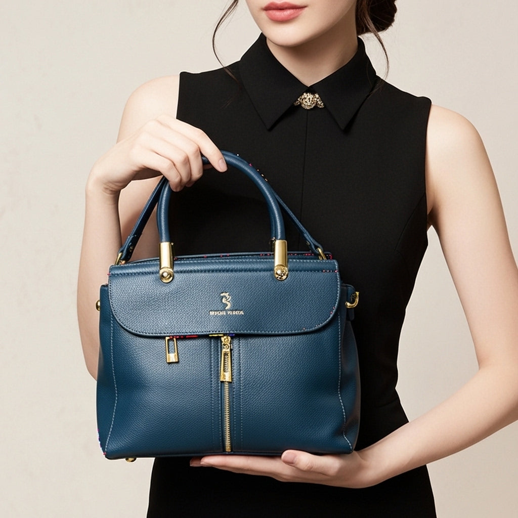 Riviera Zipper-Accent Satchel – Deep Midnight Blue