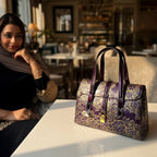 Florentine Embossed Satchel – Midnight Plum & Antique Gold