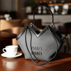 Chic Textured Grey Satchel – Modern V-Cut Women's Designer-Inspired Tote with Embroidered Accent