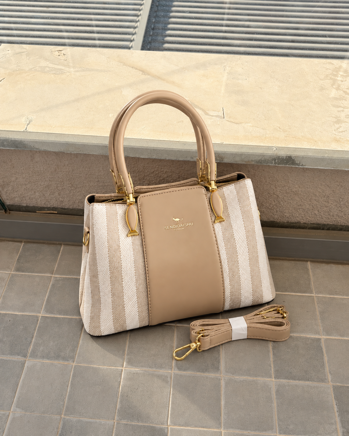 Aura Beige Striped Tote
