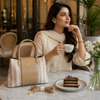 Aura Striped Structured Tote – Classic Beige & Cream