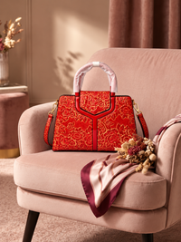 Luxury Scarlet Floral Embossed Satchel