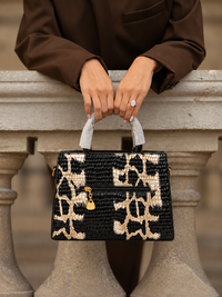 Luxury Black & Beige Snake-Print Handbag