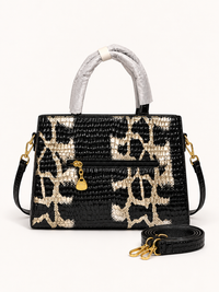 Luxury Black & Beige Snake-Print Handbag