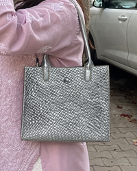 Silver Woven Elegance Tote Bag
