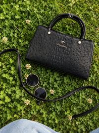 Luxury Black Croc-Embossed Textured Handbag