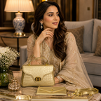 Glamorous Gold Evening Satchel Bag – Statement Croc-Effect Purse with Matching Clutch Wallet for Weddings & Parties