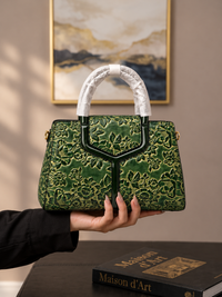 Luxury Emerald Green Floral Embossed Satchel