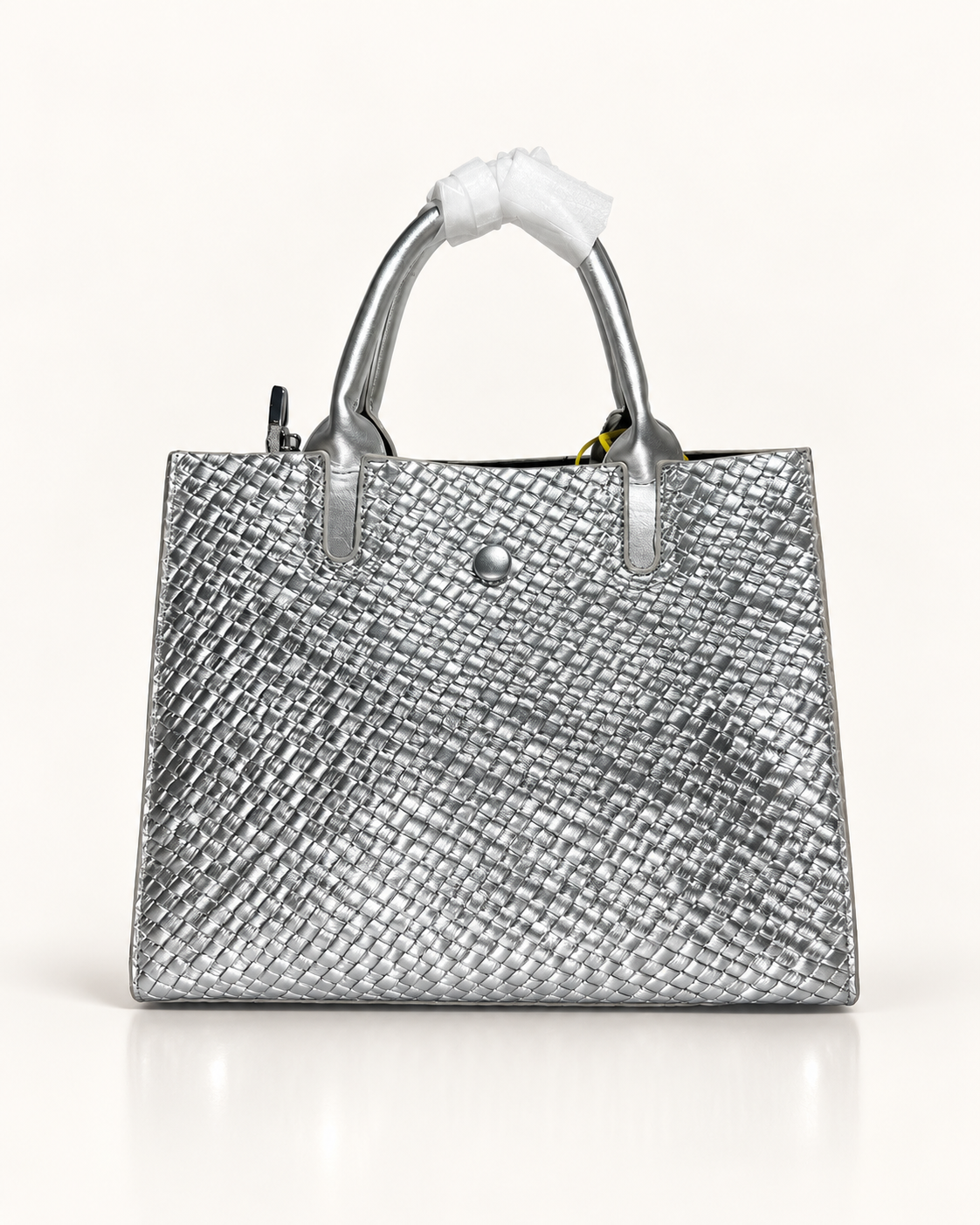 Silver Woven Elegance Tote Bag