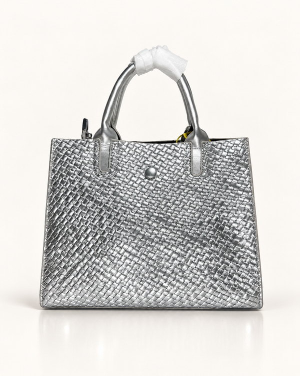 Silver Woven Elegance Tote Bag