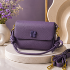 Elegant Violet Textured Satchel Bag – Minimalist Women’s Small Crossbody Purse with Gold Hardware