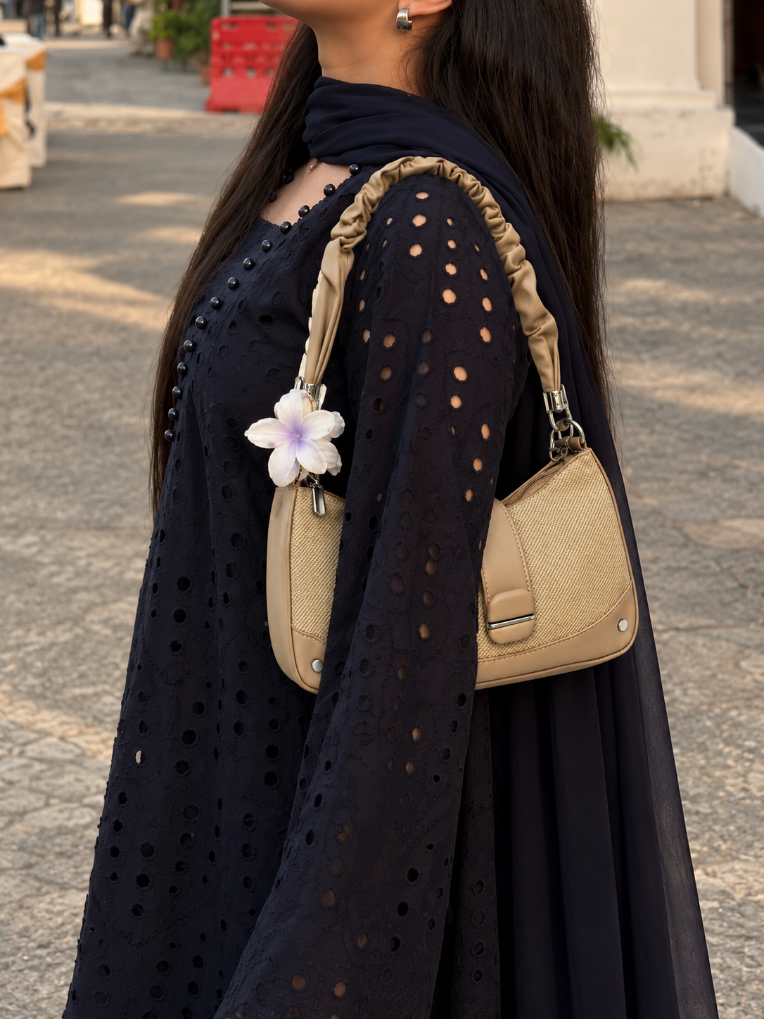Luxury Beige Woven Shoulder Bag