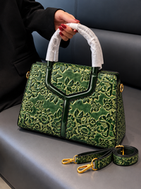 Luxury Emerald Green Floral Embossed Satchel