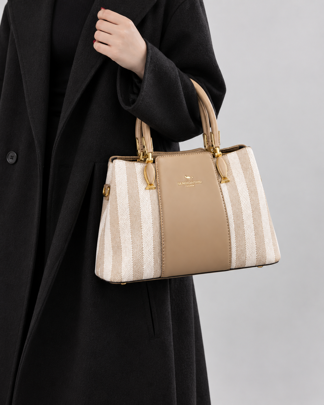 Aura Beige Striped Tote