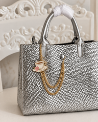 Silver Woven Elegance Tote Bag